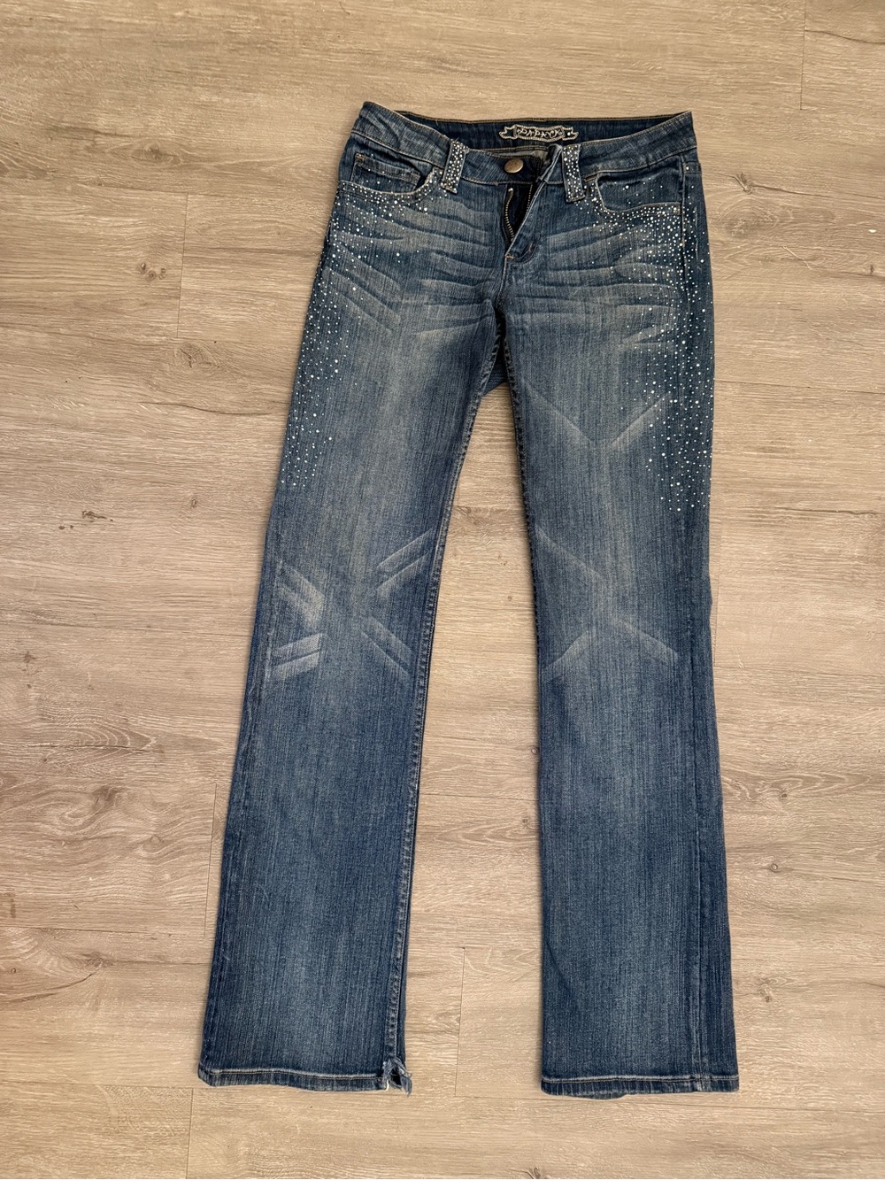 Papaya Dark Blue Bootcut Jeans with Rhinestones